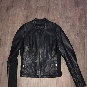 Black leather jacket.